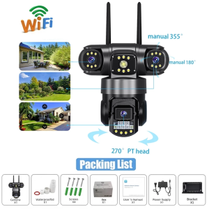 V380 Pro 6 Megapixels 3 Lens 3 Screens HD 1080P Full Color HD Night Vision Cctv Camera With Voice Connect To Cellphone Outdoor lP66 Waterproof Wireless Wifi AI Human Detection Connect 360 Home lP Security Cameras