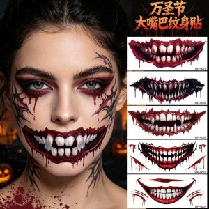 BNU0349 Fake Big Mouth Tattoo Sticker DIY Scary Bloodiness Halloween Tattoo Sticker Durable Disposable Temporary Scar Stickers Halloween Party