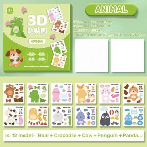 3D stiker cards kit DIY Tempel puzzle menempel edukatif Sticker mainan edukasi lucu kartun Aksesoris kerajinan tangan anak sekolah pelajar imut Kartu Jigsaw - ST0197