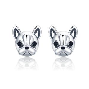 BAMOER Free Shpping 100% 925 Sterling Silver Loyal Partners French Bulldog Dog Animal Small Stud Earrings for Women Oorbellen Jewelry SCE283