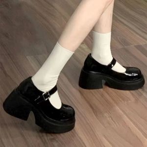 Free Shipping 6Cm Height-Increasing Slimming Thick-Soled Preppy-Style Black Patent Leather Shoes Versatile Shallow-Toe Flats