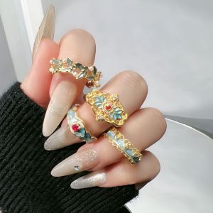 CHANBAEK Exquisite Enamel Ring Chinese Style Translucent Metal Open Rings Fashion Copper Chinese Vintage Rings Jewelry Gift