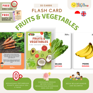 Flash Card - FRUIT & VEGETABLES - Media Belajar Edukatif Bayi & Anak - Wipe & Clean - Free Ring - Bonus Kartu Ide Bermain
