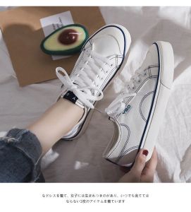 IDEALIFESHOES Sepatu Wanita Sneaker Putih Garis Biru Import Sport Sepatu Casual Korea Style Murah