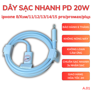 [FULLBOX] Dây sạc nhanh điện thoại 20W cho dòng 8/X/11/12/13/14 Type-C to LN - Dài 1 mét - A01 - Bảo Hành 6 Tháng