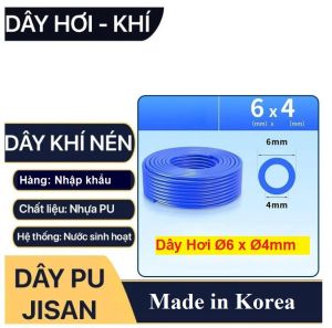 (Giá 5 Mét) Dây Hơi PU JISAN Hàn Quốc Sử Dụng Cho Khí Nén Đủ các Size Phi 4 Phi 6 Phi 8 Phi 10 Phi 12mm - Màu XANH/ TRONG