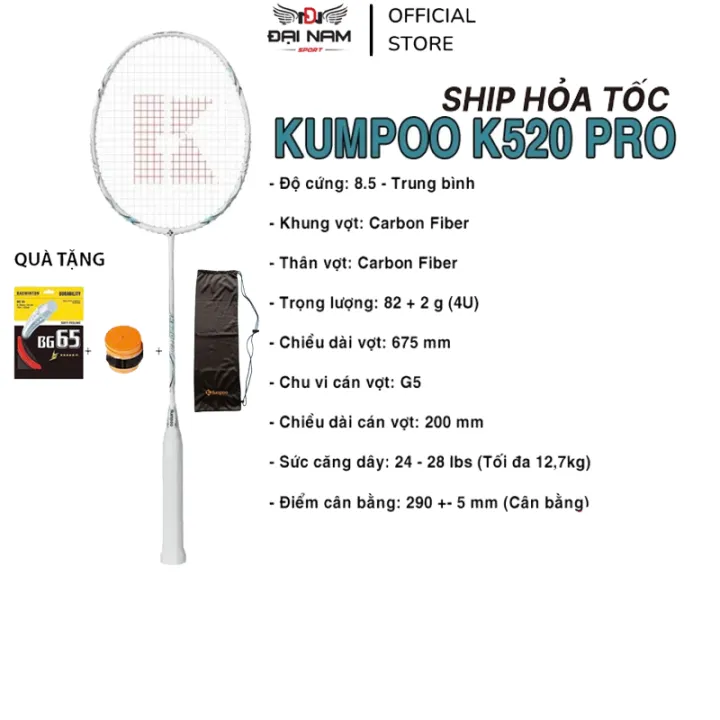 Vợt Cầu Lông Kumpoo K520 Pro Chính Hãng Full Carbon 4U G5 Căng Sẵn 11kg ...
