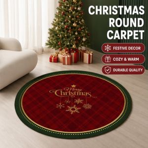 Round Christmas Rug Non Slip Soft Plush Floor Mat Holiday Home Decor Living Room Bedroom Tree Skirt Style