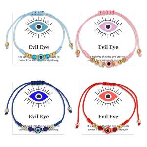 กําไล ถักด้วยมือ ดวงตาปีศาจสีชมพู เชือกมือ สไตล์ตัวเอง ขนาดปรับได้ กําจัดความชั่วร้าย เชือกเส้นคู่