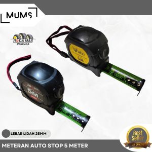 Rm - Tape Measure Meteran Otomatis Auto Stop Autostop 5M 5 Meter x 25mm Meteran Tukang Pita Neon Berteknologi Hitam Penggaris Pengukur Dimensi Anti Karat Awet Tahan Banting 5 Meter