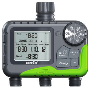RainPoint Garden Water Timer 3 Zone Programmable Automatic Irrigation Timer With Rain Delay Manual/Auto Mode Watering
