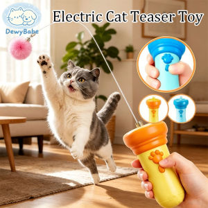 DewyBabe Electric Interactive Cat Teaser Toy Retractable Rope Pom Pom Wand Indoor Chase Play