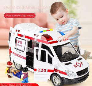 【Ready Stock】Can open five-door inertial ambulance with sound and light sound effects will tell a story to play a toy model car