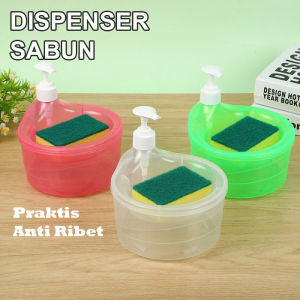 Tempat Sabun Bulat 1000ml + Spons Cuci Piring (2in1) Dispenser Sabun Cair Botol Soap Pump Wadah Sunlight Viral DIY