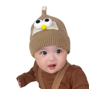 Soft Woolen Baby Cap with Charming Big Eyes Designing Breathable Toddlers Knit Hat Headwear for Infants Autumn Winter