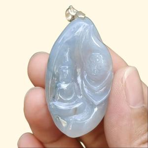 This High-Quality Light lavender with Light Green Natural Jadeite Jade crafted with faceless buddha as pendant certificate weighs 12.04 grams measurement 41.7 * 23.5 * 6.8 mm (pendant338)