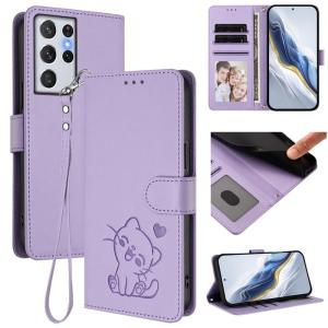 Cute Cat Leather Flip Wallet Phone Case For Samsung Galaxy S21 Ultra S23 FE S20 Ultra S21 FE Note 20 Ultra Note 10 Lite S10 Lite Card Slots Wrist Strap Cover Bag