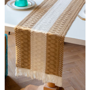 Table Runner Cotton Linen Table Flag Stripe Stitched Two-color Braid with Tassel Placemat Household