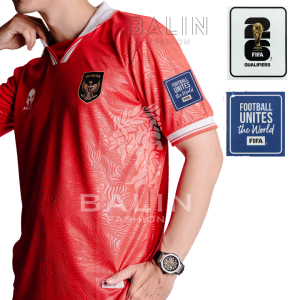 Baju Jersey Timnas Indonesia Home 2022-2023 Embossed Brasil Logo Timbul Warna Merah/Hitam/Putih