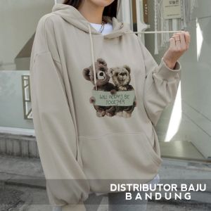Hoodie Wanita Twin Bear Together - Korean Style Jumper - Bahan Fleece - Ukuran Allsize - Baju Wanita - Hoodie Pria