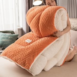 【Super low price】Embossed Velvet Thickened Warm Winter Comforter Soft Solid Color Coral Fleece Weighted Blanket for Bed Queen Size Sleeping Quilt