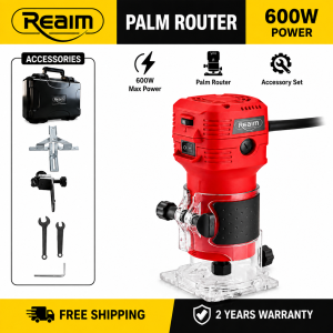 REAIM Electric Palm Router Wood Trimmer Machine Portable Woodworking Tool for Edge Trimming Grooving Chamfering and DIY Projects
