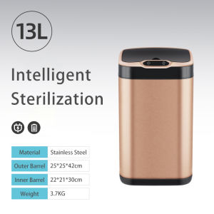 JustLiving 8L/13L 430 Stainless Steel Smart Trash Can with Cover Automatic Garbage Bin Kitchen Trash Bin Wireless Sensor Dustbin for Bathroom - Removable Rechargeable Battery with Ozone Sterilization