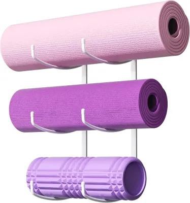 Yoga Mat Holder Wall Mount 3-Tier Storage Rack for Yoga Mat Foam Roller Block Yoga Accessories Wall Organizer for Home Gym Gym Workout Room Metal Black