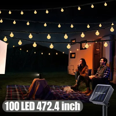 12 Meters Solar String light Outdoor Waterproof 100 LED Christmas Crystal ball for Patio bulb Lights With Solar Panel Original Flash Fairy Garden Party Camping Garland Lamp Porch Wedding Party Decoration lamp