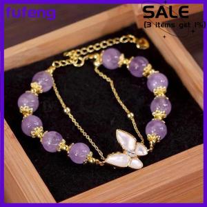 fufeng Double-layer Purple Beaded Butterfly Pendant Bracelet For Women Girls Fashion Jewelry Gifts