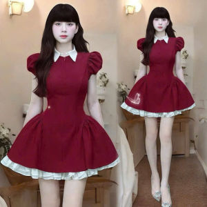 QC_ Đầm thiết kế đi tiệc mặc Tết chất Cotton Lạnh dáng ngắn cổ bẻ phối tơ kèm quần