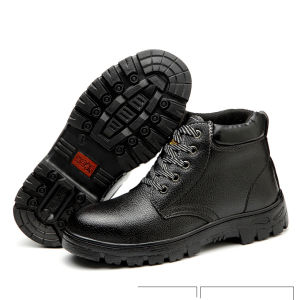 รองเท้านิรภัยหนังไมโครไฟเบอร์สำหรับผู้ชายฤดูหนาว การออกแบบหัวเหล็กป้องกันการชนและป้องกันการเจาะ กันน้ำทนต่อการสึกหรอและป้องกันการลื่น ผ้าฟลีซเนื้อนุ่มช่วยปกป้องความเย็นและความอบอุ่น