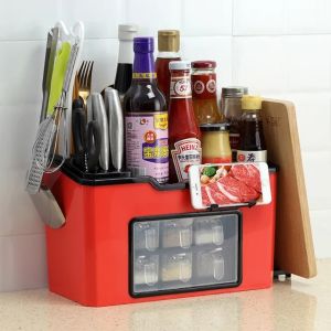 Rak Bumbu Dapur All in 1 6 Laci / Multifunctional Kitchen Shelf / Wadah Penyimpanan Garam Lada Merica Tempat Sendok Garpu Pisau Sumpit Serbaguna / Alat Peralatan Dapur Perlengkapan Rumah Tangga Aesthetic Modern Multifungsi - GP Mall