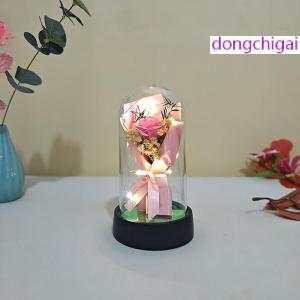 dongchigai 1 Set Eternal Rose Light Soap Flower In Acrylic Cover LED Valentine Day Gift For Girlfriend Mothers Day Wedding Bridesmaid Gift