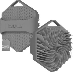 SILKLE Silicone Body Scrubber Exfoliator Shower Scrubber & Silicone Loofah Exfoliating Body Scrubber Non-Slip Grip - Silicone Bath Brush & Shower Brush for Body Quick-Rinse  Design - Black