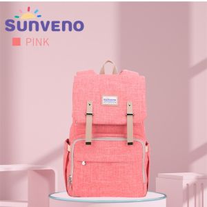 Sunveno Brand Minimalist Style Pink Diaper Bag Backpack Large Capacity Baby Bag Nappy Bag for Baby Care
