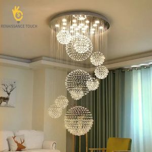 Modern K9 Crystal Chandelier For Staircase 11pcs Large Crystal Ball LED Lamp Spiral Design Living Room Lighting Fixtures