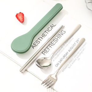 With Box Stainless Steel Cutlery 3pcs/set Portable Chopsticks Spoons Fork Set Students Cutlery Outdoor Picnic Travel Cutlery