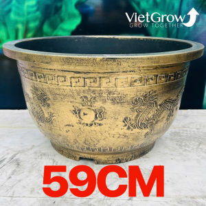 Chậu Nhựa Giả Đồng Song Long Tranh Châu Kích Thước Miệng x Cao x Đáy: 59 x 32 x 36cm 51 Lít