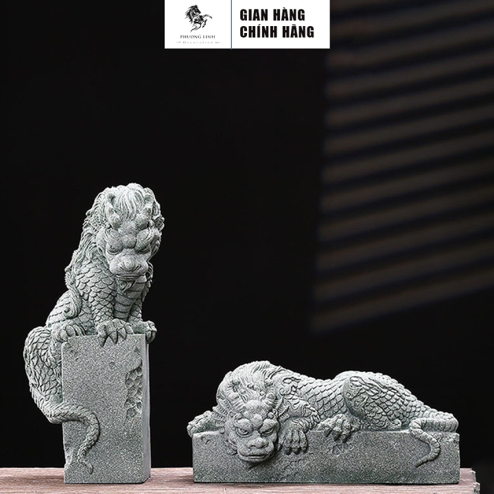 Tượng Song Long Tọa Thạch PHƯƠNG LINH DECOR - Thạch Xanh Bàn Long Ngoạ ...