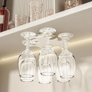 KECTTIO No Punching Rotating Wine Glasses Rack Plastic Wall Mounted Inverted Goblets Rack Practical Ventilation Goblet Hanging Rack for Home