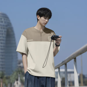 LJPNK Mens Antibacterial Colorblock Half-Zip Polo Tee – Loose Fit Summer Short Sleeve Korean Casual Fashion Plus Size Streetwear