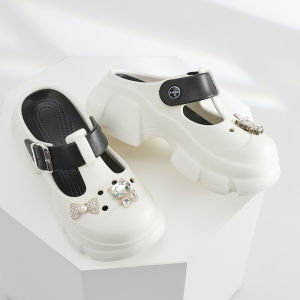 [Free Shipping] Clearance GGGLU Thick-Soled Height-Increasing Clogs For Women Outdoor Beach Sandals Closed-Toe Half Slippers For Summer