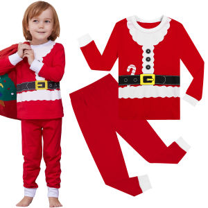 Christmas Pajama Kids Santa Claus Costume Boys Cotton Cosplay Theme Party Sleepwear Girls Green Elf Clothes 2-14 Years Red White Striped Sets
