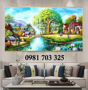 Tranh gạch sang trọng cảnh làng quê