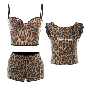 Quần short cổ thấp độc đáo với sequins embellishments và in hình thú cho thời trang phụ nữ bữa tiệc đêm trang phục dạo phố