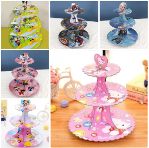 COD 3-Tier Cartoon Cupcake Stand Decorative Dessert Display Stand for Diversity Cakes for Kids Birthdays