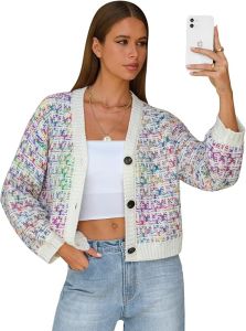 EXLURA ผู้หญิง เสื้อสเวตเตอร์ถักด้ายหนาเปิดด้านหน้า สีเข้ากัน แขนยาว V โค้ตฤดูใบไม้ร่วงฤดูหนาวแบบมีปก 2025