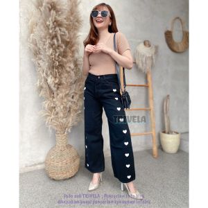 TOLLY - KULOT JEANS LOVE HITAM / KULOT LOVE WANITA / BLACK LOVE CULLOTES