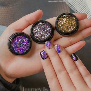 1jar 3D Rhombus Aurora Dragon Scale Sequin Nail Glitter Flash Laser Iridescent Mirror Nail Powder Sparkling Nail Glitter Powder h260819